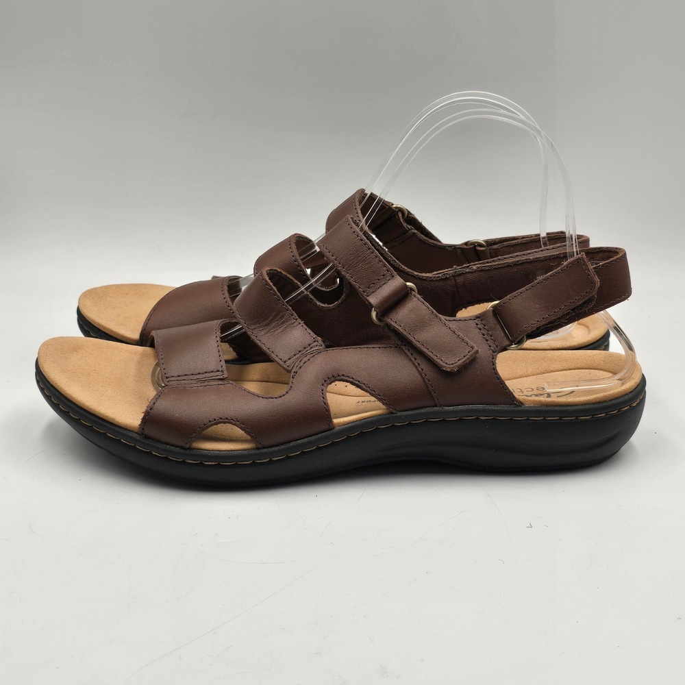 Clarks Sandals Womens 9.5 Leisa Jems Brown Leather Triple Strap Comfort Walking
